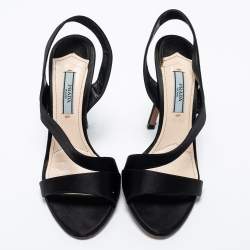 Pre Owned Prada Black Satin Slingback Sandals Size 37