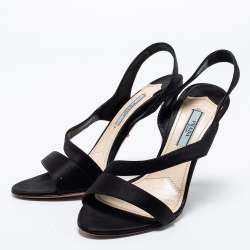Pre Owned Prada Black Satin Slingback Sandals Size 37