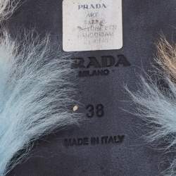 Prada Blue/Brown Fur Flat Sandals Size 38