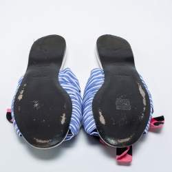 Prada Blue/Pink Fabric Stripe Printed And Polka Dot Bow Detail Slide Sandals Size 41