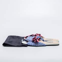 Prada Blue/Pink Fabric Stripe Printed And Polka Dot Bow Detail Slide Sandals Size 41