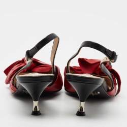 Prada Red/Black Pleated Leather Bow Slingback Pumps Size 36