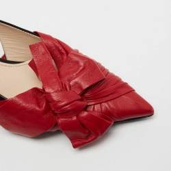Prada Red/Black Pleated Leather Bow Slingback Pumps Size 36