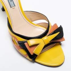 Prada Multicolor Patent Leather Bow Slide Sandals Size 39