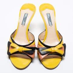 Prada Multicolor Patent Leather Bow Slide Sandals Size 39