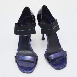 Prada Purple/Black Patent Leather Logo Elastic Ankle Strap Sandals Size 39.5