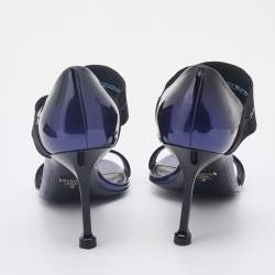 Prada Purple/Black Patent Leather Logo Elastic Ankle Strap Sandals Size 39.5
