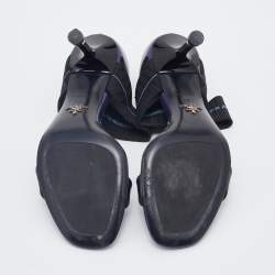 Prada Purple/Black Patent Leather Logo Elastic Ankle Strap Sandals Size 39.5