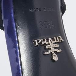Prada Purple/Black Patent Leather Logo Elastic Ankle Strap Sandals Size 39.5