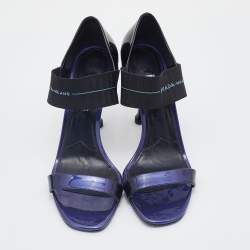 Prada Purple/Black Patent Leather Logo Elastic Ankle Strap Sandals Size 39.5
