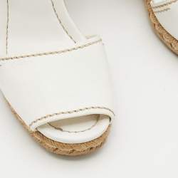 Pre Owned Prada White Leather Espadrille Platform Wedge Ankle Strap Sandals Size 39.5