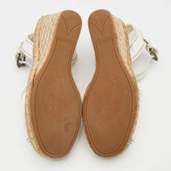 Pre Owned Prada White Leather Espadrille Platform Wedge Ankle Strap Sandals Size 39.5