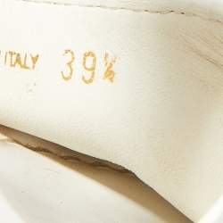 Pre Owned Prada White Leather Espadrille Platform Wedge Ankle Strap Sandals Size 39.5