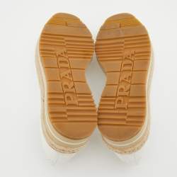 Pre Owned Prada White Leather Brogue Leather Wave Wingtip Platform Derby Sneakers Size 37.5