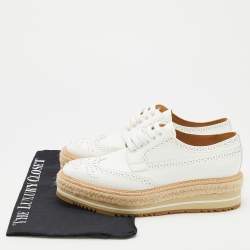 Pre Owned Prada White Leather Brogue Leather Wave Wingtip Platform Derby Sneakers Size 37.5