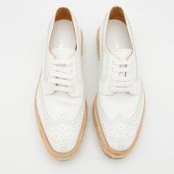 Pre Owned Prada White Leather Brogue Leather Wave Wingtip Platform Derby Sneakers Size 37.5