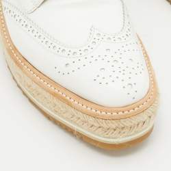Pre Owned Prada White Leather Brogue Leather Wave Wingtip Platform Derby Sneakers Size 37.5