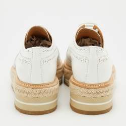 Pre Owned Prada White Leather Brogue Leather Wave Wingtip Platform Derby Sneakers Size 37.5