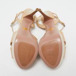 Prada Beige Patent Leather Platform Ankle Strap Sandals Size 38.5