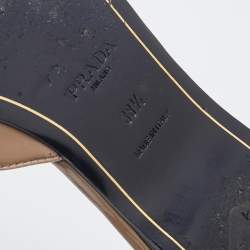 Pre Owned Prada Beige/Black Patent Leather And Fabric Bow Flat Slide Sandals Size 38.5