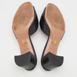 Pre Owned Prada Black Croc Embossed Leather Crystal Embellished Slide Sandals Size 38