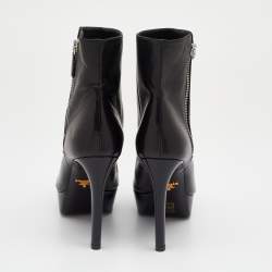 Pre Owned Prada Black Leather Pointed Toe Platform Ankle Length Boots Size 37.5