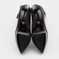 Pre Owned Prada Black Leather Pointed Toe Platform Ankle Length Boots Size 37.5