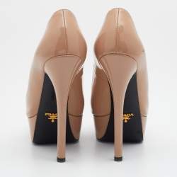 Pre Owned Prada Beige Patent Leather Peep Toe Platform Pumps Size 37.5