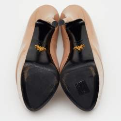 Pre Owned Prada Beige Patent Leather Peep Toe Platform Pumps Size 37.5