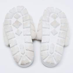 Pre Owned Prada White Shearling Logo Slide Sandals Size 40