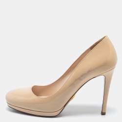 Prada Beige Patent Leather Platform Pumps Size 38