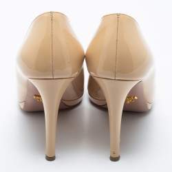 Prada Beige Patent Leather Platform Pumps Size 38