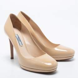 Prada Beige Patent Leather Platform Pumps Size 38
