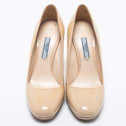 Prada Beige Patent Leather Platform Pumps Size 38
