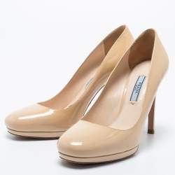 Prada Beige Patent Leather Platform Pumps Size 38