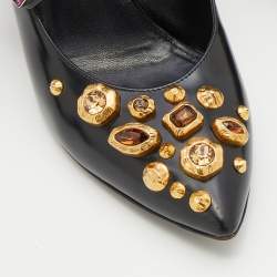 Prada Black/Purple Leather And Satin Jeweled Mary Jane Pointed Toe Pumps Size 39