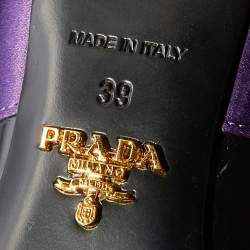 Prada Black/Purple Leather And Satin Jeweled Mary Jane Pointed Toe Pumps Size 39