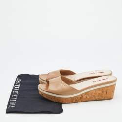 Prada Beige Leather Cork Platform Wedge Slide Sandals Size 40.5