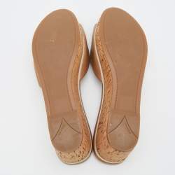 Prada Beige Leather Cork Platform Wedge Slide Sandals Size 40.5