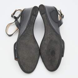 Pre Owned Prada Black Patent Leather Ankle Strap Wedge Sandals Size 39