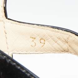 Pre Owned Prada Black Patent Leather Ankle Strap Wedge Sandals Size 39