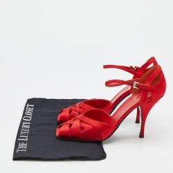 Pre Owned Prada Red Satin Ankle Strap Sandals Size 37