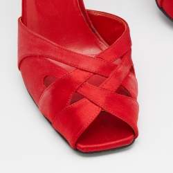 Pre Owned Prada Red Satin Ankle Strap Sandals Size 37