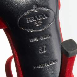 Pre Owned Prada Red Satin Ankle Strap Sandals Size 37