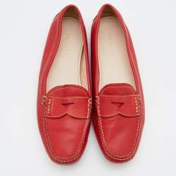 Pre Owned Prada Red Leather Penny Slip On Loafers Size 40