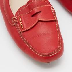 Pre Owned Prada Red Leather Penny Slip On Loafers Size 40