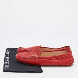 Pre Owned Prada Red Leather Penny Slip On Loafers Size 40