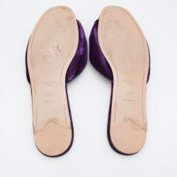 Pre Owned Prada Purple Velvet And Leather Crystal Embellished Flat Slide Sandals Size 39.5