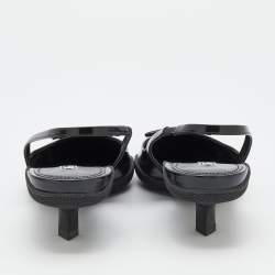 Pre Owned Prada Black Leather Triangle Logo Kitten Heel Slingback Sandals Size 39