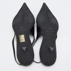 Pre Owned Prada Black Leather Triangle Logo Kitten Heel Slingback Sandals Size 39